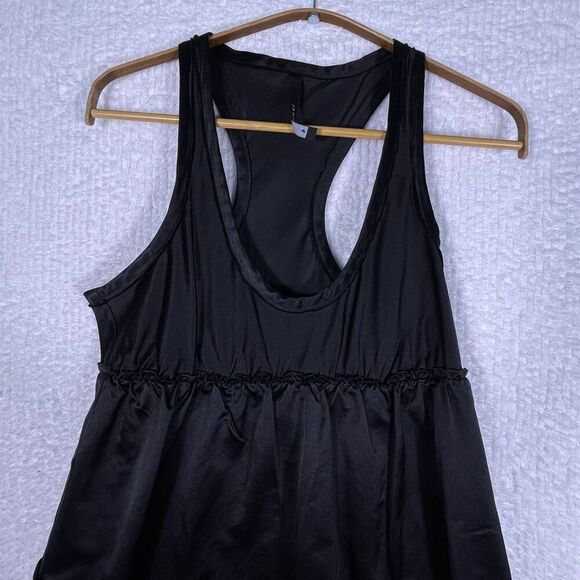 Poleci Black Scoop Neck Sleeveless Racerback Ruffle Tiered Silk Dress Size 4 - Picture 5 of 8